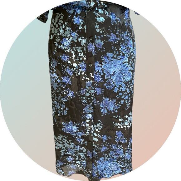 Maree Pour Toi Women’s Blue Floral Burnout Silk Shirt Dress Plus 20 2X NEW NWOT - Picture 9 of 12